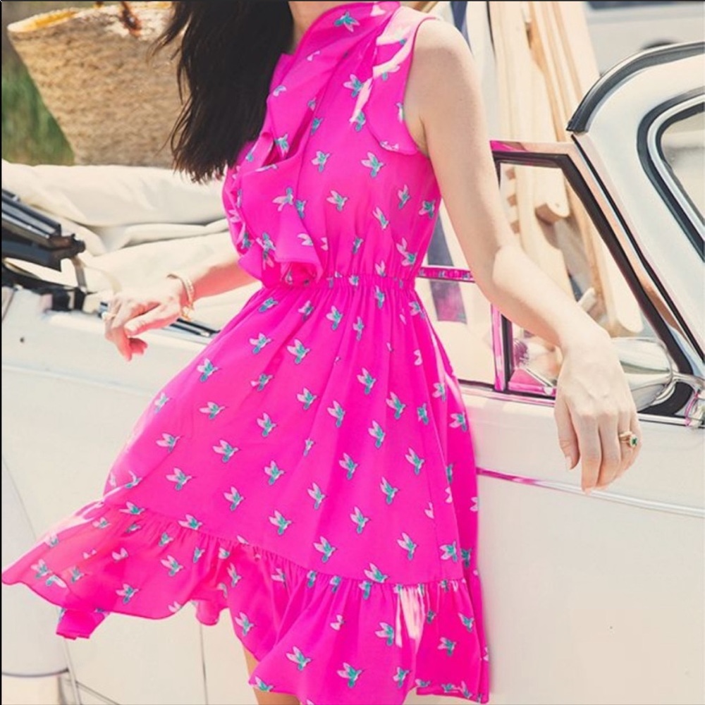 Kate Spade | Hot Pink Silk Hummingbird Dress